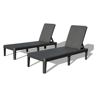 Set of 2 Outdoor Pool Lounge Chairs - Adjustable Resin Chaise Loungers for Patio, Garden & Deck