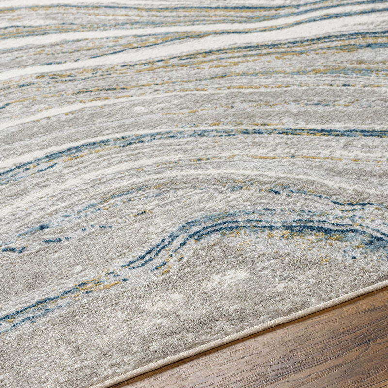 Emarrick Dieter Abstract Blue Area Rug, Rectangle 9'2" x 12'