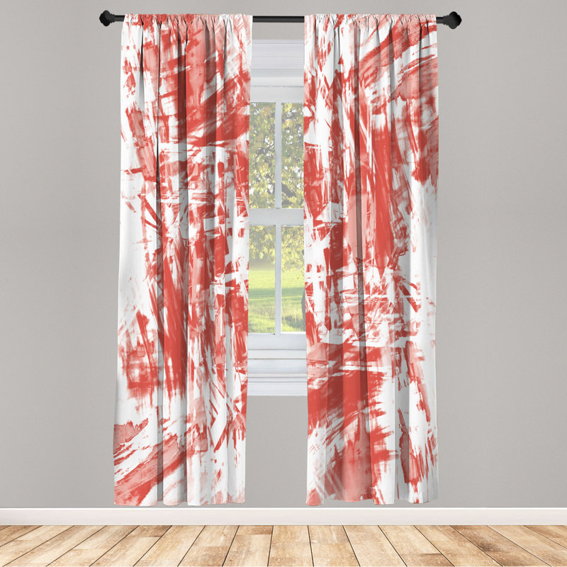 Microfiber Floral Semi-Sheer Rod Pocket Curtain Panels, 28" W x 95" L, Orange Coral