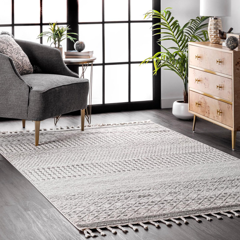 Tapis gris à motif géométrique Lannie, Tapis de couloir 2 pi 6 po x 8 pi