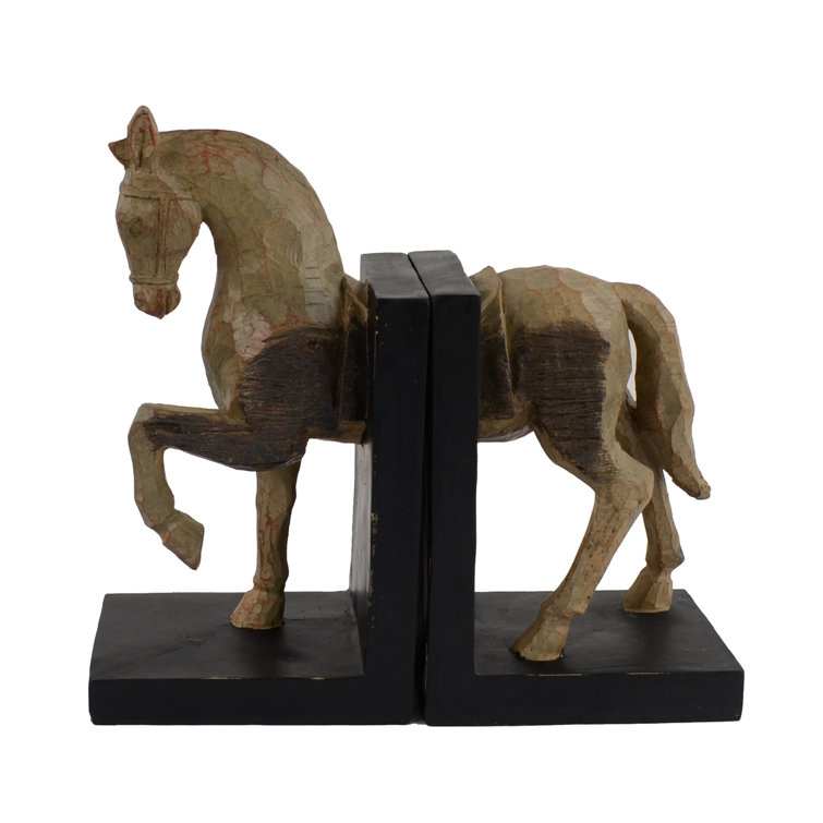 HORSE BOOKENDS 24cm Carved Wood Effect