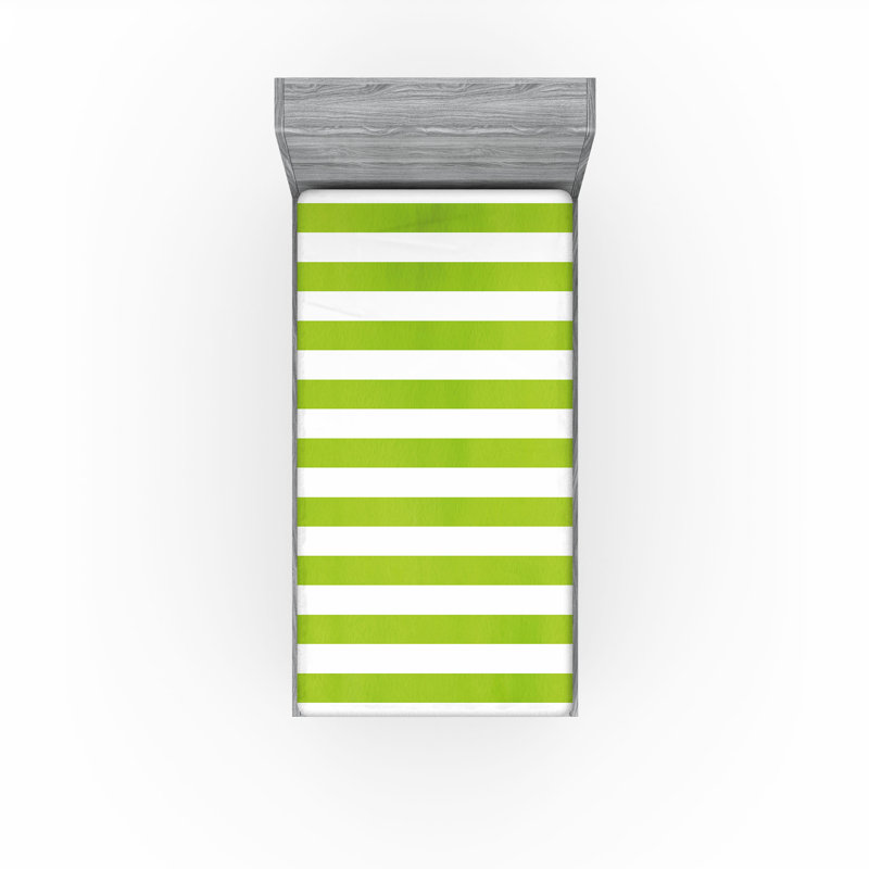 Drap-housse orange Ambesonne, Drap-housse pour lit simple TG, Rayé blanc / vert lime