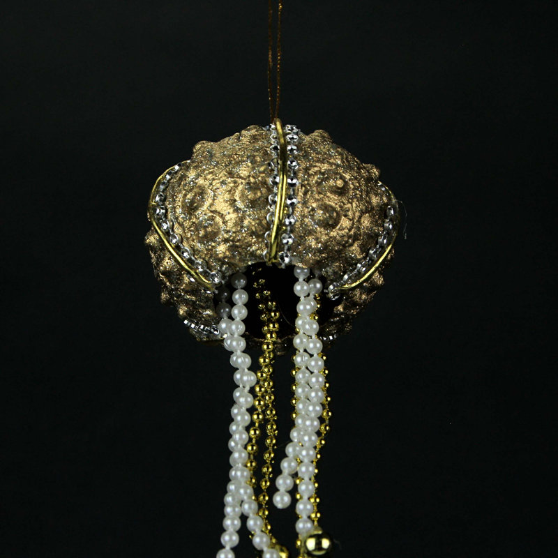 Décorations suspendues en coquillage d'oursin doré, ornées de perles, ensemble de 6, hauteur 16,5 cm