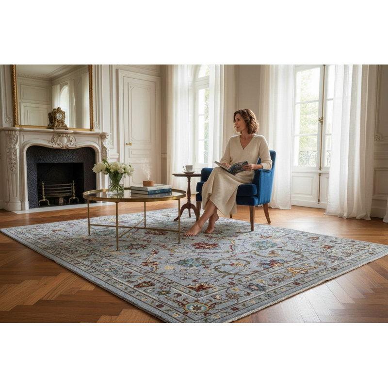 Dahlia Oriental Gray Hand Knotted Wool Rug 6'0" x 9'0"