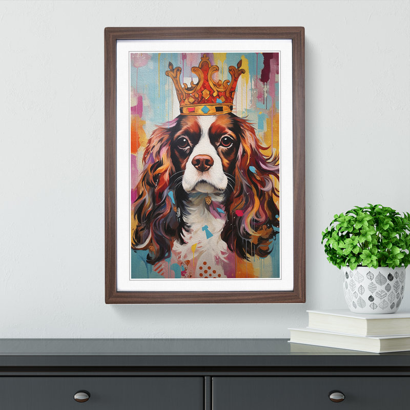 Cavalier King Charles Spaniel Contemporary - Single Picture Frame Print on Wood, Walnut Framed, 46cm H x 34cm W x 2cm D