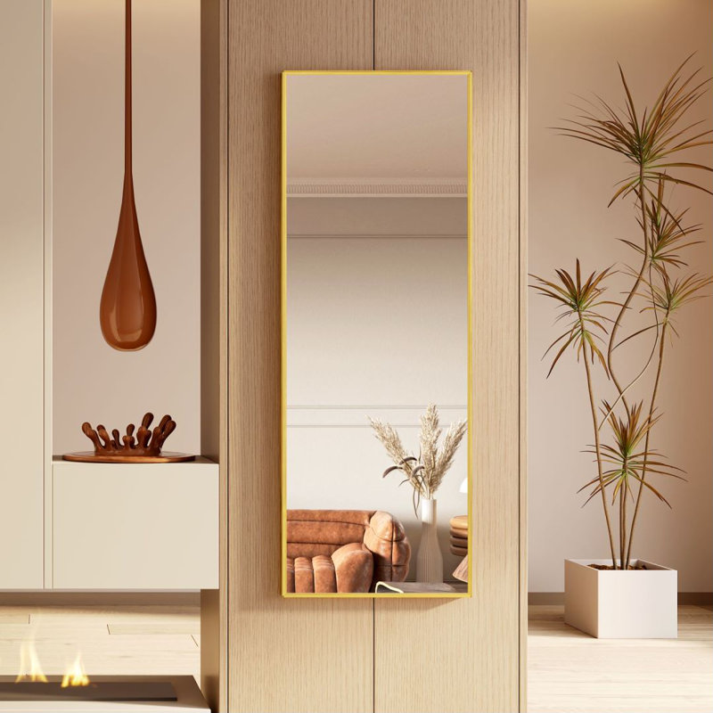 Sahir Flat Metal Framed Wall Full Length Mirror, Gold