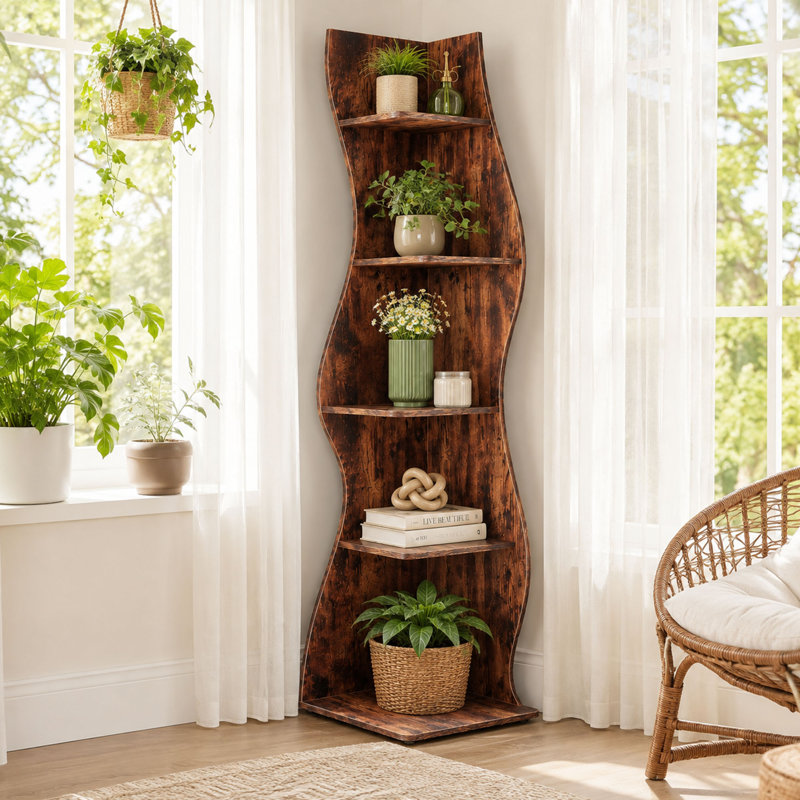 Étagère murale de coin ondulée moderne à 5 niveaux pour petits espaces