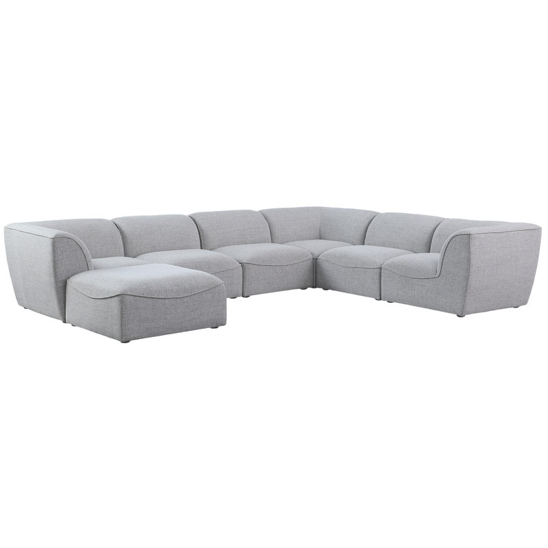 Canapé modulaire réversible Calondra, Tissu gris texturé en lin