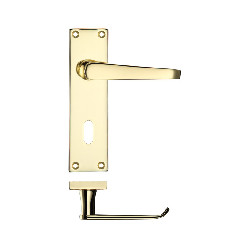 Langsten Lock Door Handle, Electro Brass
