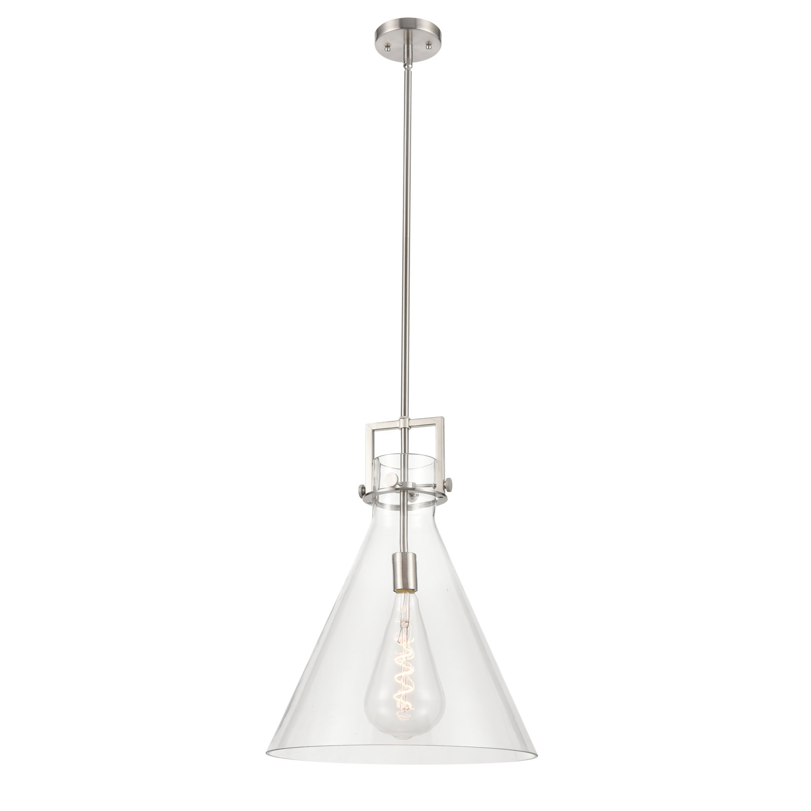 Coterie Single Light Glass Dimmable Pendant, Clear, 20.38" H x 16" W x 16" D, Satin Nickel