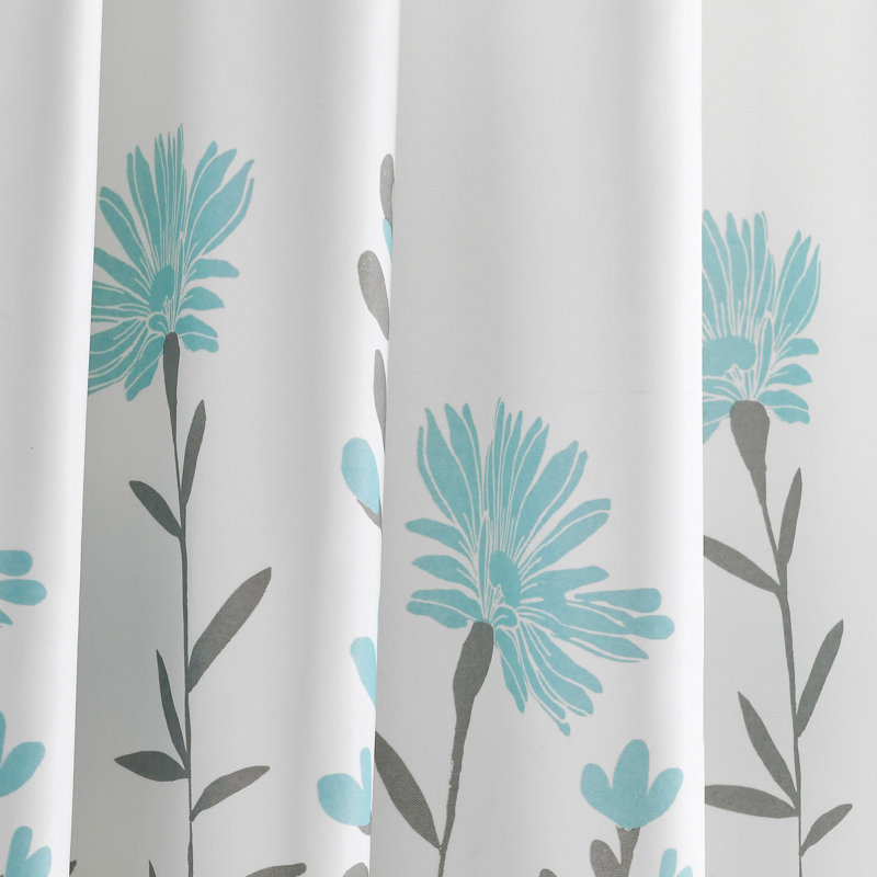 Aprile Blue and Gray Floral Light Filtering Curtain Panels