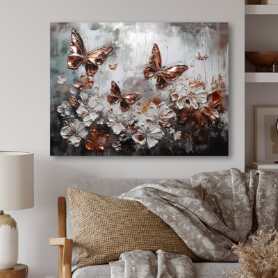 Rylieann Rose Gold Butterfly Wings and Flowers IV sur toile