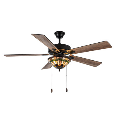 52"W Bianet 5 - Blade Stained Glass Ceiling Fan with Remote Control and Light Kit Included