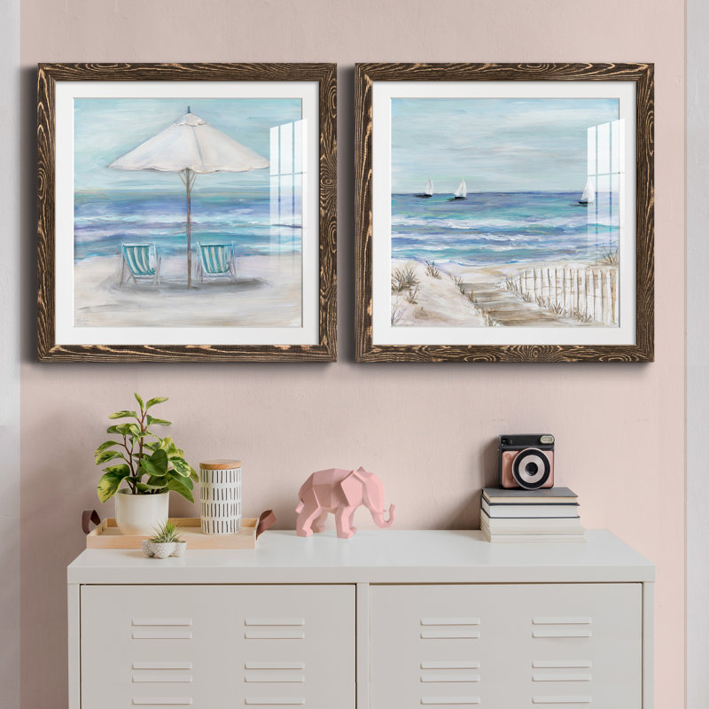 Gulf Shores II - ensemble de 2 peintures, H 24 po x l 48 po, Papier dans un cadre photo, Érable