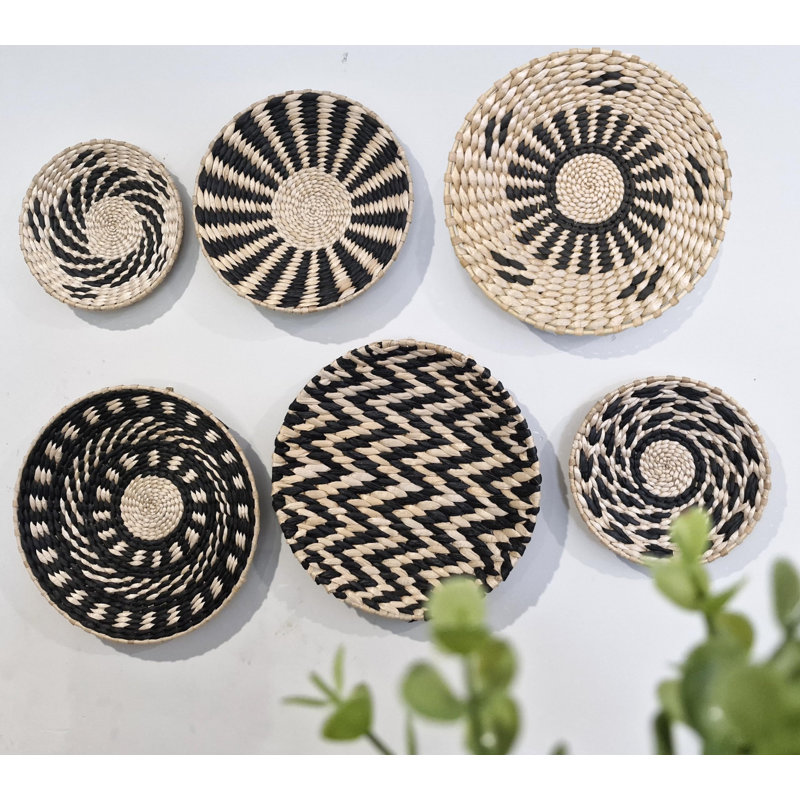 Ensemble de six paniers de décoration murale, paniers suspendus tissés bohème, art en osier, coffret cadeau écologique avec clous et crochets de dossier