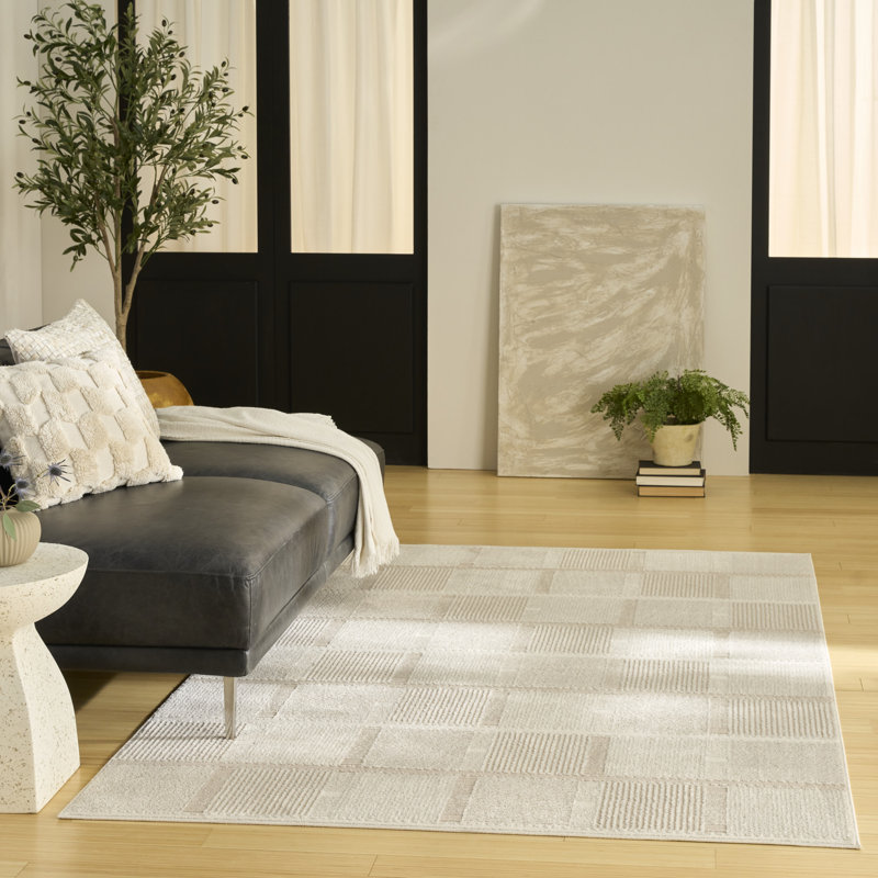 Tapis taupe moderne ivoire Ebern Designs Reimann, Rectangle 4pi x 6 pi