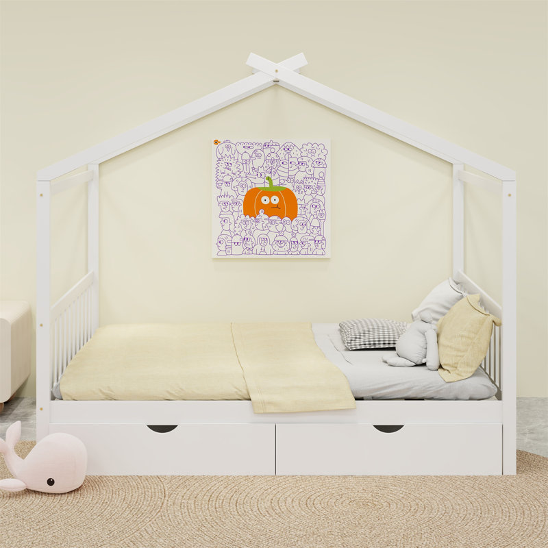 Nguyet House Platform Bed with Headboard, White, Full