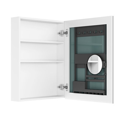 Bathroom Mirror Medicine Cabinet, 20''X26'', White, Wooden Door, Wall Mounted, Surface Or Recessed, Space Saver 20'' W X 26'' H Cabinet With Storage - Door. Mounted. White. Moving Makeup Mirror.