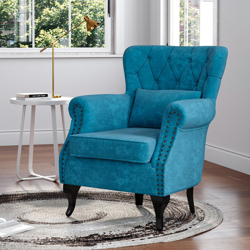 Boundary Bay Armchair: Luxe Fabric, Rolled Arms & Pillow Support, Blue