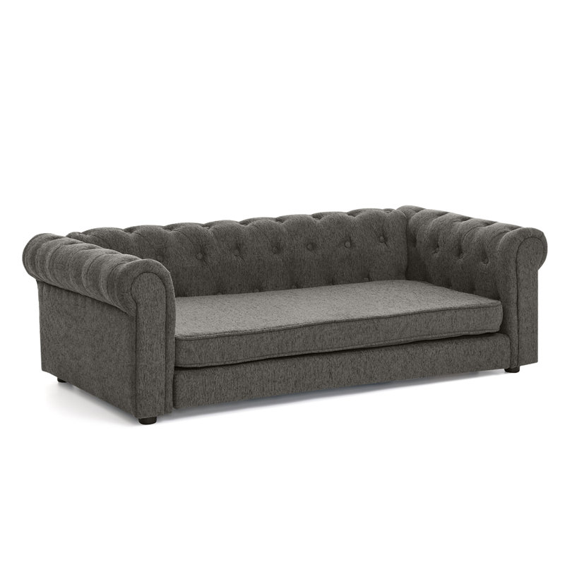 Canapé surélevé durable pour chien avec tissu en lin confortable, mobilier moderne pour animaux de compagnie, Gris