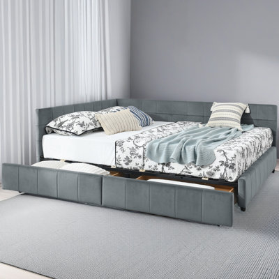 Grand lit capitonné avec rangement capitonné, cadre de canapé-lit avec dossier et accoudoirs confortables, grand lit pour chambre à coucher, salon, velours