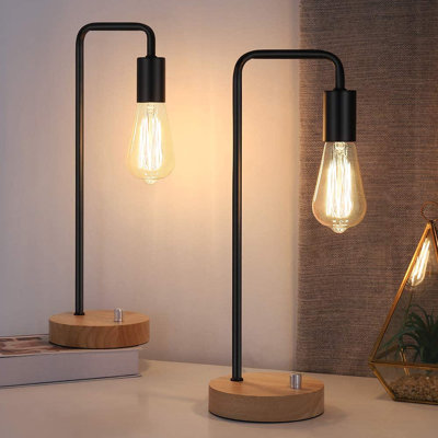 Industrial Desk Lamp with Wooden Base, Retro Office Lamp for Bedroom