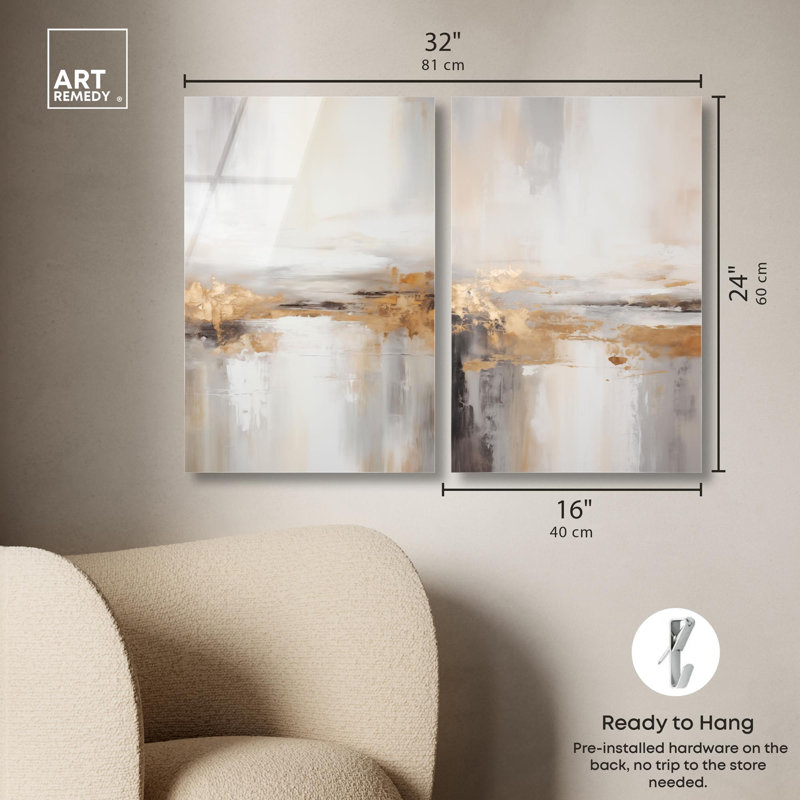 Ensemble de 2 panneaux Gilded Luxe Glam Art, H 24 po x l 32 po