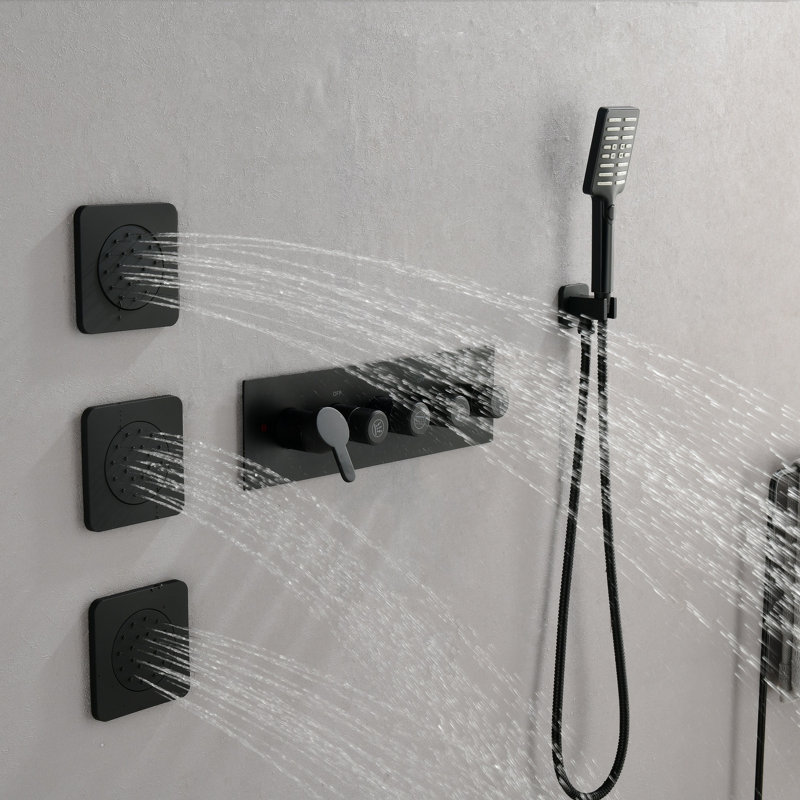 Pressure Balanced Complete Shower System with Rough-in Valve, Matte Black