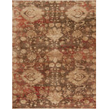 Shangri-La Hand Knotted Wool Area Rug in Brown/Sand/Rust