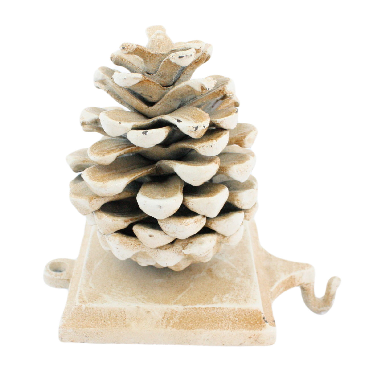 Pinecone Stocking Holder, Cast Iron White