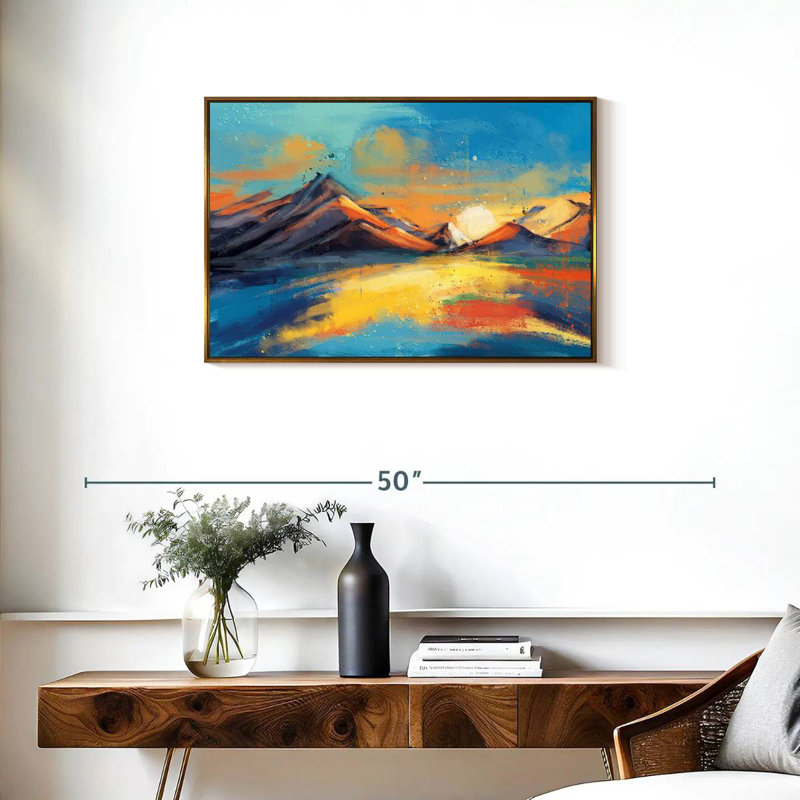 Coucher de soleil, paysage de Quenby, Cadre flottant doré, 31 po x 21 po