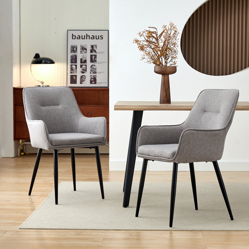 Albrey 50cm H Linen Upholstered Metal Armchair, Grey