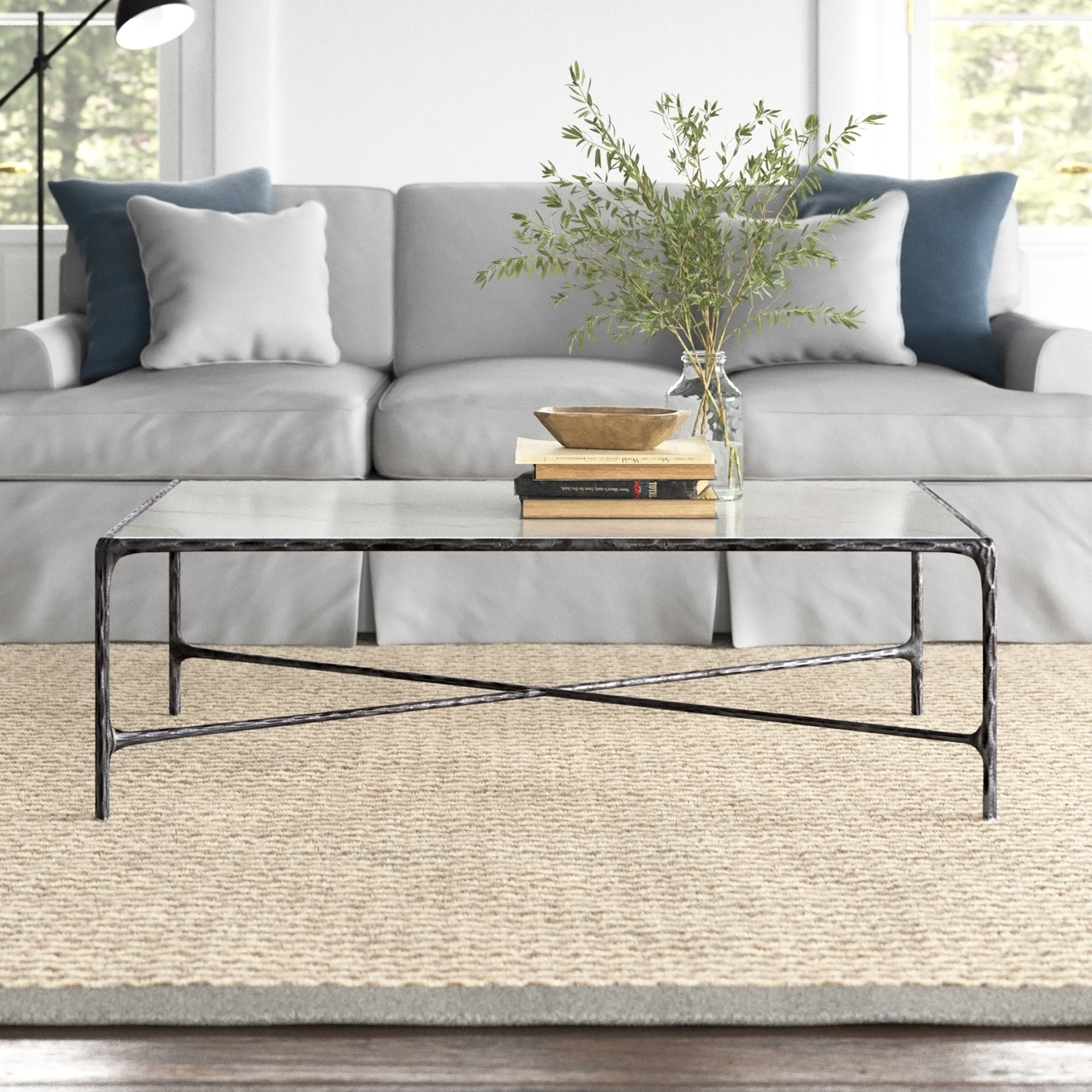 Evelynn Single Coffee Table, White Marble, Black