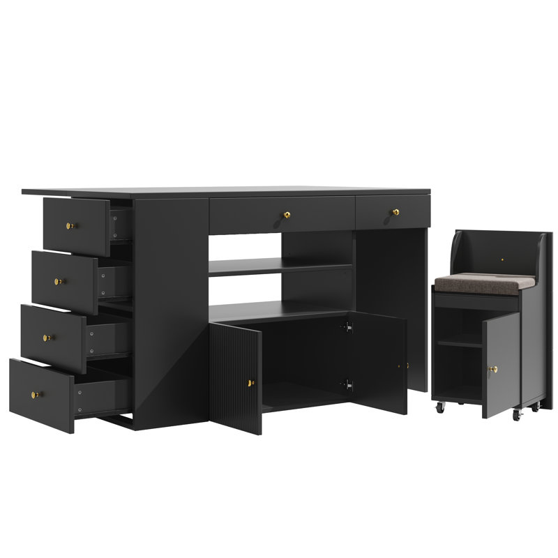 Wood Kitchen Island, Black