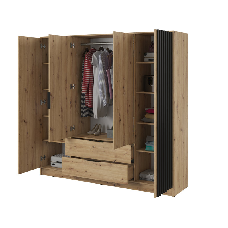 Theroux 4 Door Wardrobe, Oak Artisan/Lamela Black
