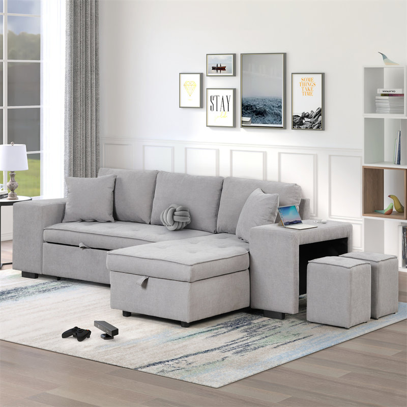 Upholstered Sectional, Gray Linen