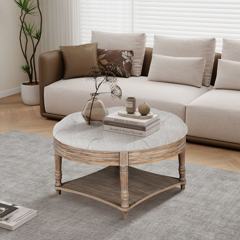 Round  Ottoman Coffee Table, Light Gray