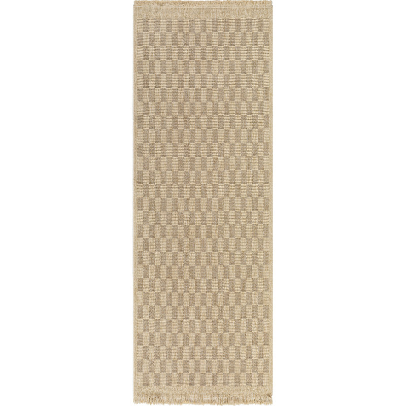 Outdoor Jute-Look Checkered Rug Tan/Brown_MGE2310, Runner 80 x 220 cm