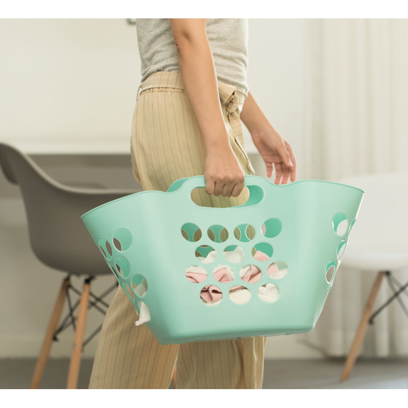 Green Flexible Plastic Collapsible Laundry Hamper with Handles