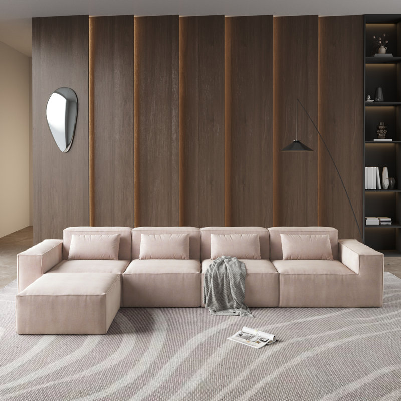Canapé modulaire 5 pièces avec repose-pieds, Khaki Foam