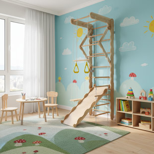 Foldable Indoor Pikler Triangle Climbing Gym Set For Toddlers