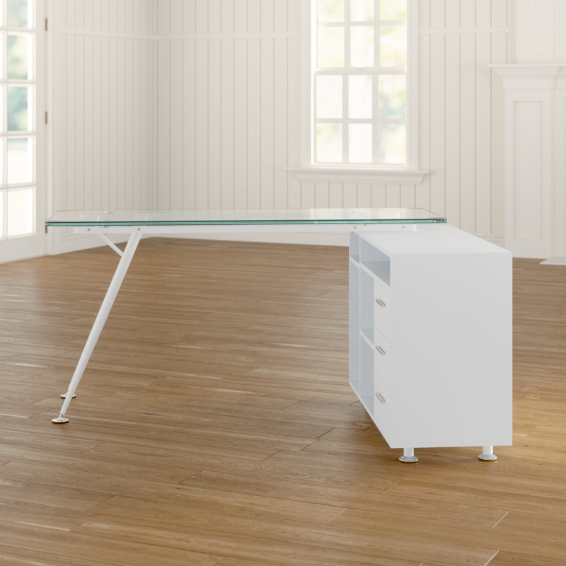L-Shaped Glass Top Executive Desk