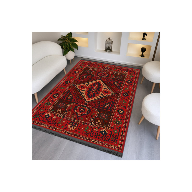 Tapis tissé rouge Mosso, 3'3" x 6'7"