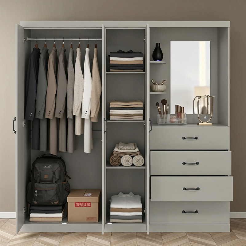 Allington 3 Door 4 Drawer Combi Fitment Wardrobe, Light Grey