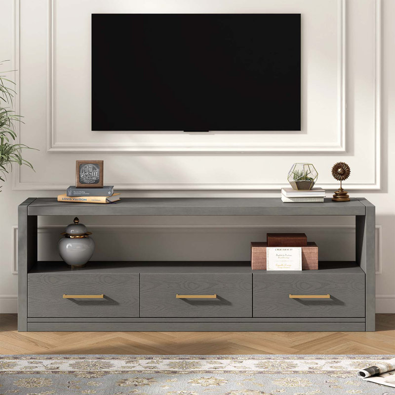Console classique avec trois tiroirs et une surface spacieuse, Gris