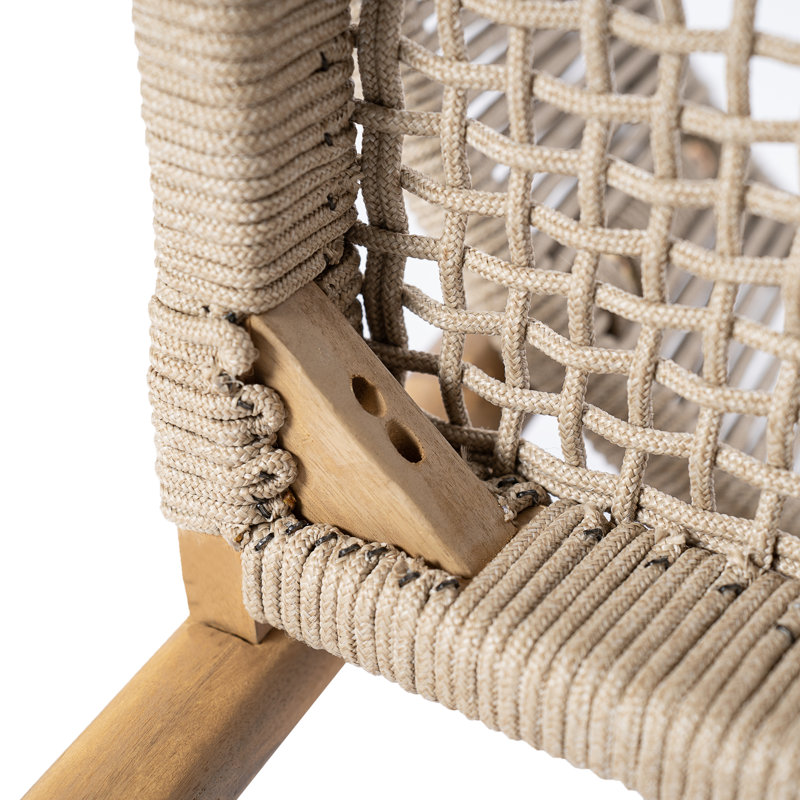 Modern Coastal Acacia Wood Rope Outdoor Conversation Set With MGO Side Table