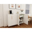 Buffet blanc moderne pour la présentation et le rangement de la salle à manger, poignées dorées, esthétique épurée, options de rangement polyvalentes, bois d'ingénierie, armoire compacte limitée avec poignées, barre de cuisine, élégant