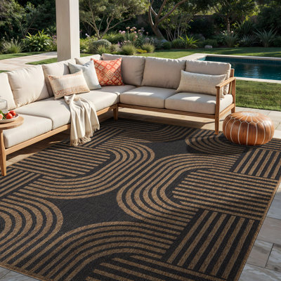 Geometric Dark Gray/Natural Easy-Care Jute-Style Indoor/Outdoor Flat Woven Area Rug