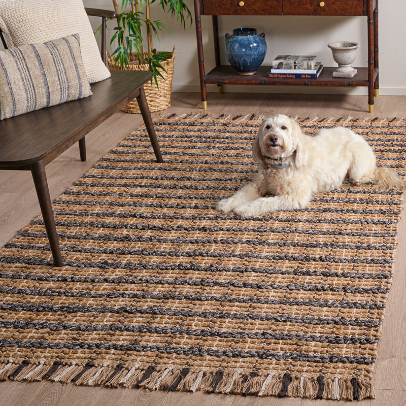 Brickton Hand Woven 0.85 Jute 0.15 Cotton Checkered Rug, Rectangle 5' x 7'