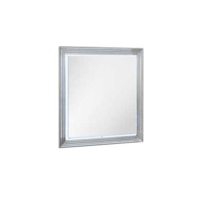 42" White Wood Square Lighted Dresser Mount Framed Mirror